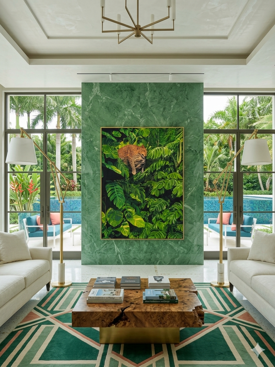 An original Charlotte-Louise oil painting displayed in a luxury living space